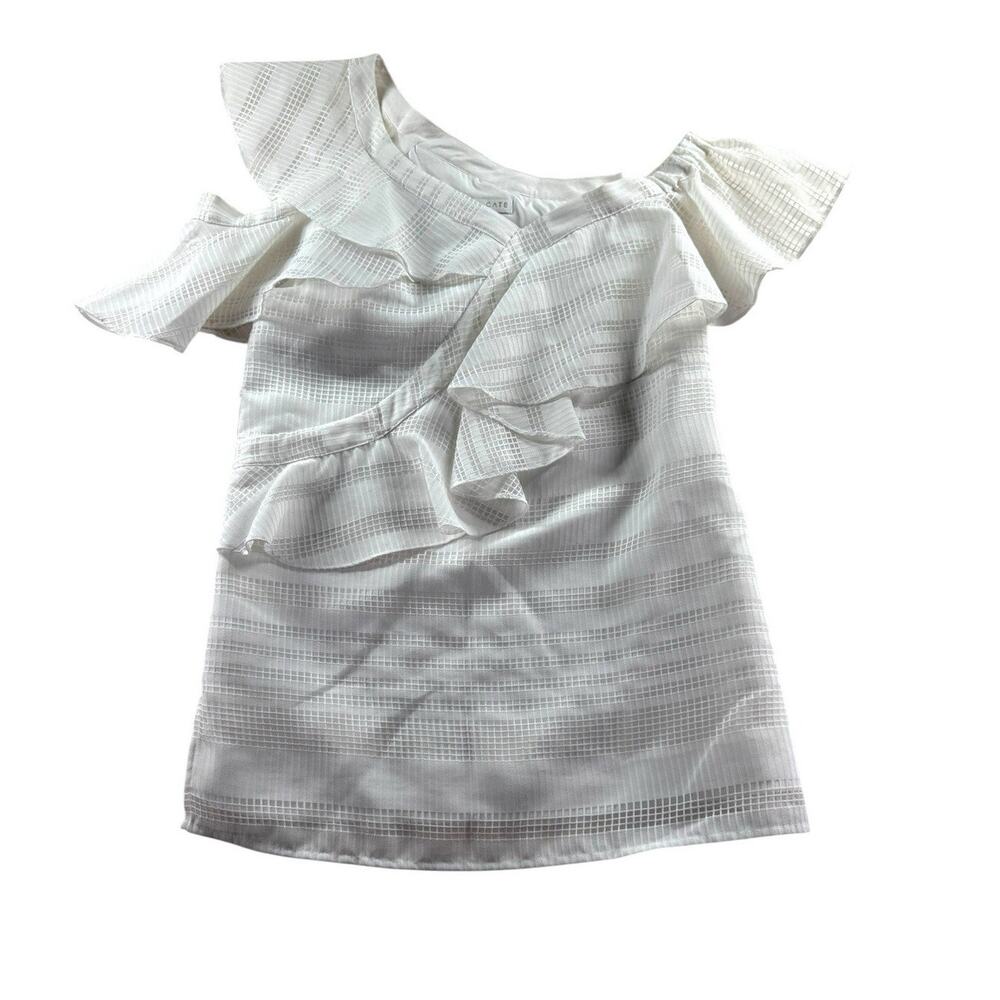 Anna Cate Nora One Shoulder Top Womens XS White Blouse Ruffle Textured Top